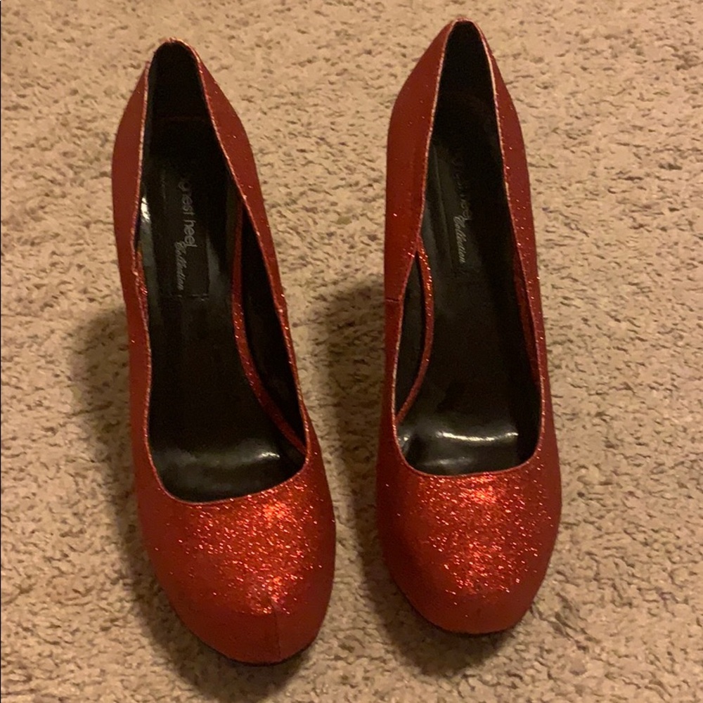 Glittery red platform high heels